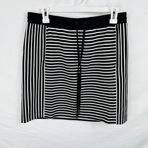 Lou & Grey Stripe Skirt Black White Size Small Drawstring Spring‎ Above the knee